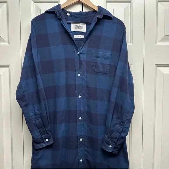 Grayson Frank & Eileen Hero Midi Dress Blue Flannel Check Plaid Size 2 (small) - Picture 3 of 14